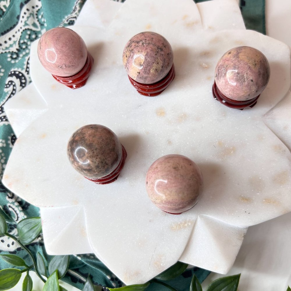 Single Rhodonite Mini Metaphysical Crystal Sphere | Crystal Ball - Picture 3 of 11